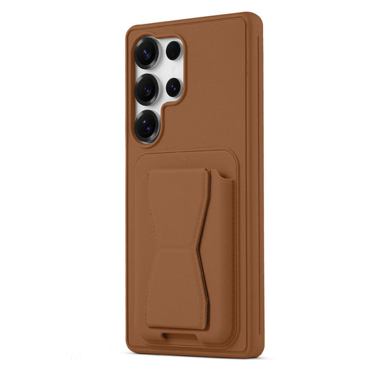 All in One Premium Leather Back Cover for Samsung S23 Ultra 5G with Card Slot & Foldable Grip Holder