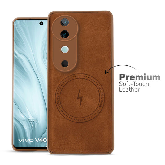 Refined PU Leather Case for Vivo V40 5G , with Support for MagSafe & Wireless Accessories