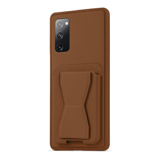 All in One Premium Leather Back Cover for Samsung S20 FE 5G with Card Slot & Foldable Grip Holder