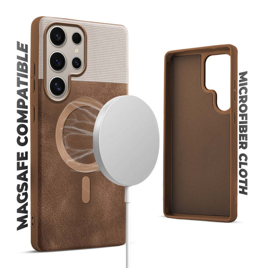 Smooth PU Leather Back Cover for Samsung S24 Ultra 5G , MagSafe Support & Soft Fabric Inside