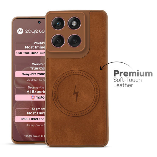 Refined PU Leather Case for Motorola Moto Edge 60 Fusion 5G , with Support for MagSafe & Wireless Accessories
