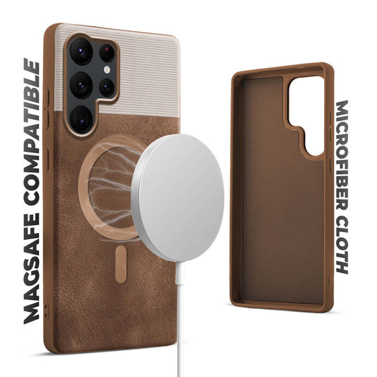 Smooth PU Leather Back Cover for Samsung S22 Ultra 5G , MagSafe Support & Soft Fabric Inside