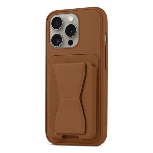 All in One Premium Leather Back Cover for Apple iPhone 14 Pro with Card Slot & Foldable Grip Holder