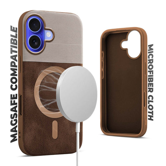 Smooth PU Leather Back Cover for Apple iPhone 16 , MagSafe Support & Soft Fabric Inside