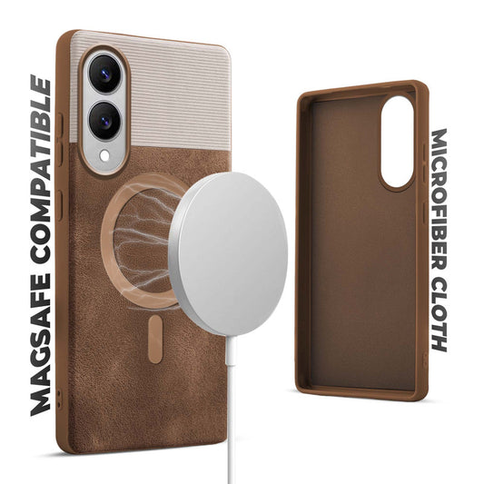 Smooth PU Leather Back Cover for Samsung S25 Edge 5G , MagSafe Support & Soft Fabric Inside