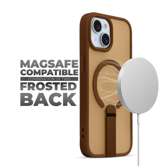Magnetic Frosted Back Case for Apple iPhone 15 with Metal Kickstand & Silicone Frame