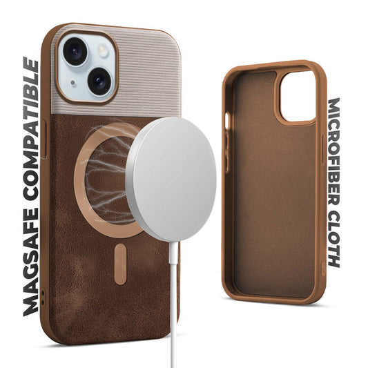 Smooth PU Leather Back Cover for Apple iPhone 15 , MagSafe Support & Soft Fabric Inside