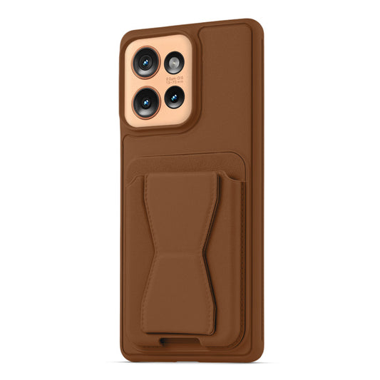 All in One Premium Leather Back Cover for Motorola Moto Edge 50 5G with Card Slot & Foldable Grip Holder