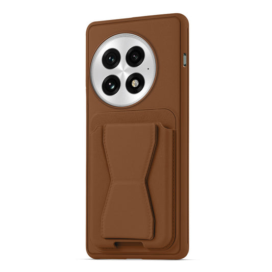 All in One Premium Leather Back Cover for OnePlus 13 5G with Card Slot & Foldable Grip Holder