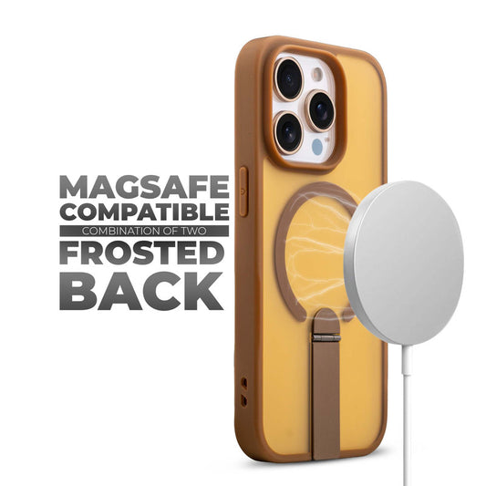 3-in-1 Frosted Back Case for Apple iPhone 15 Pro Max with Magnetic Support, Vertical Stand & Silicone Grip