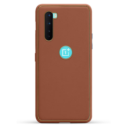 Electroplated Frame Leather Back Cover for OnePlus Nord 5G