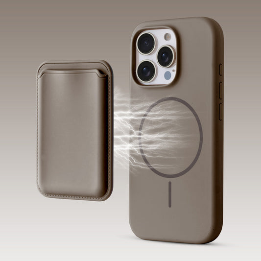 Silicon Magnetic Wireless Charging Back Case For Apple iPhone 15 Pro with Detachable Card Holder