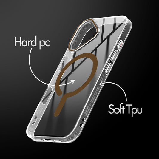 Crystal Clear Airbag Bumper MagSafe Compatible Back Case For Apple iPhone 16 with Metal Finish Buttons