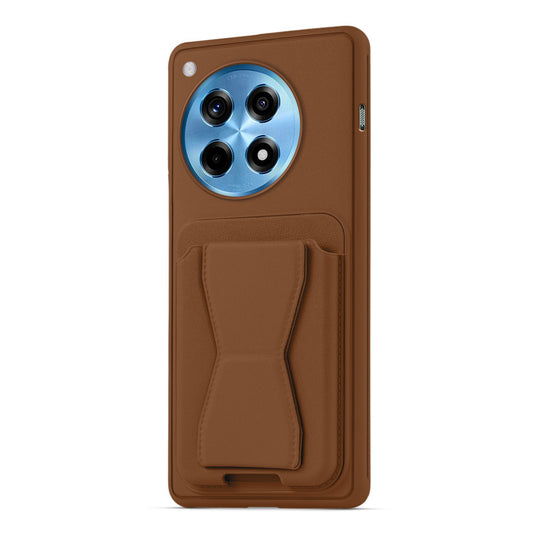 All in One Premium Leather Back Cover for OnePlus 12R 5G with Card Slot & Foldable Grip Holder