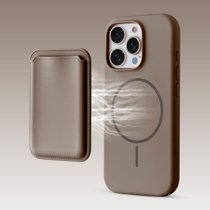 Silicon Magnetic Wireless Charging Back Case For Apple iPhone 16 Pro with Detachable Card Holder