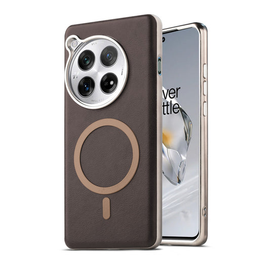 Premium Faux Leather MagSafe Compatible Case for OnePlus 12 5G With Metal Finish Edges