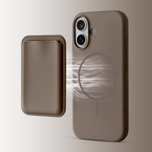 Silicon Magnetic Wireless Charging Back Case For Apple iPhone 16 with Detachable Card Holder