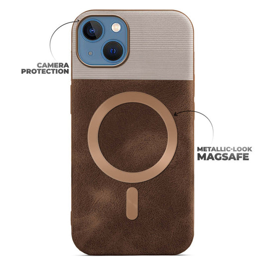 Smooth PU Leather Back Cover for Apple iPhone 13 , MagSafe Support & Soft Fabric Inside