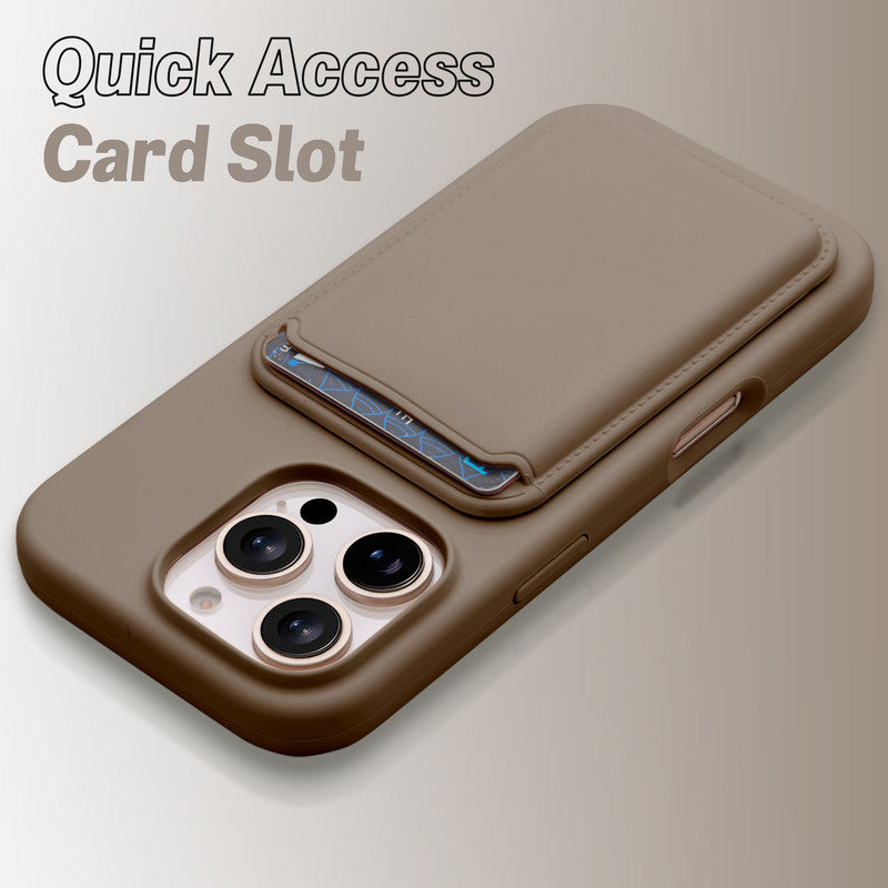 Silicon Magnetic Wireless Charging Back Case For Apple iPhone 16 Pro with Detachable Card Holder