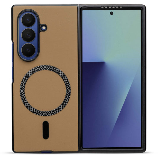 Executive Edition Hard Back Cover for Samsung Z Fold 7 with Magnetic Ring , Faux Leather Finish & Camera Guard