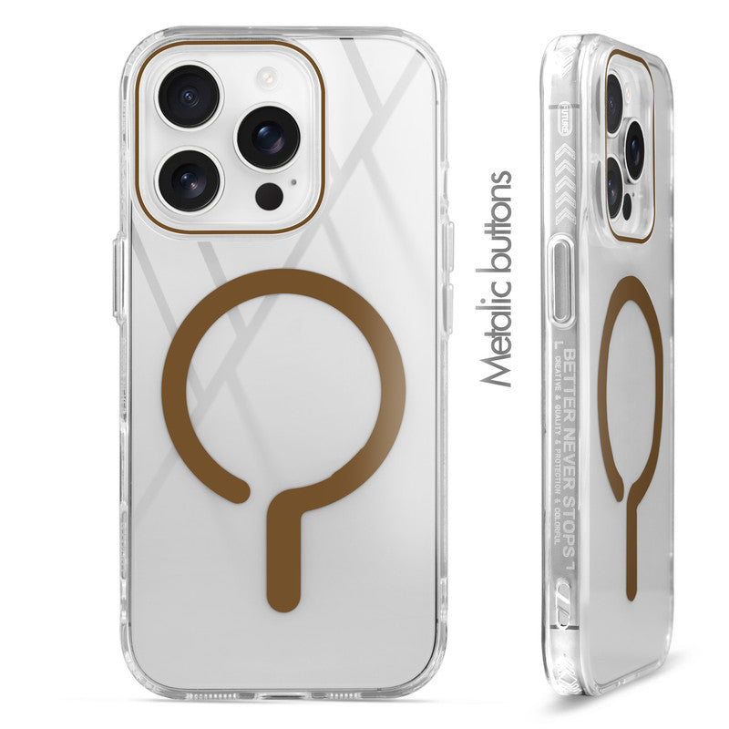 Crystal Clear Airbag Bumper Wireless Charging Support Compatible Back Case For Apple iPhone 13 Pro Max with Metal Finish Buttons