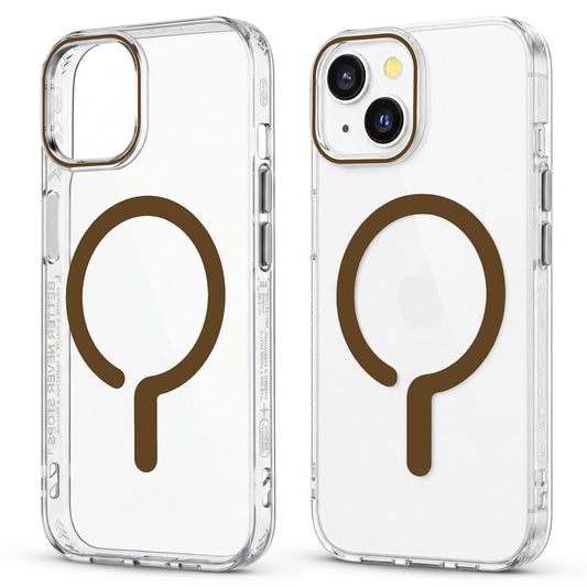 Crystal Clear Magnetic Back Case for Apple iPhone 15 with Air Cushion Bumper & Metal Finish Buttons
