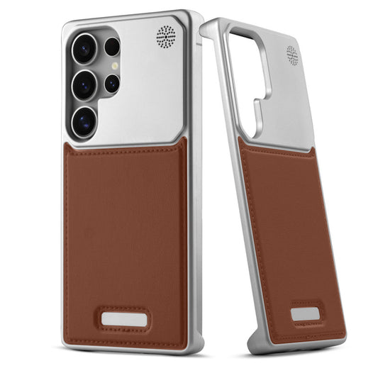 Elegant Designed Metallic Finish Leather Bracket Case For Samsung S24 Ultra 5G