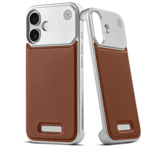 Elegant Designed Metallic Finish Leather Bracket Case For Apple iPhone 16