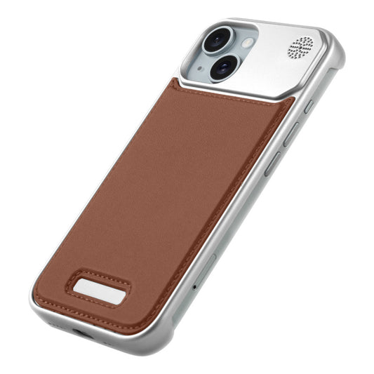 Elegant Designed Metallic Finish Leather Bracket Case For Apple iPhone 15