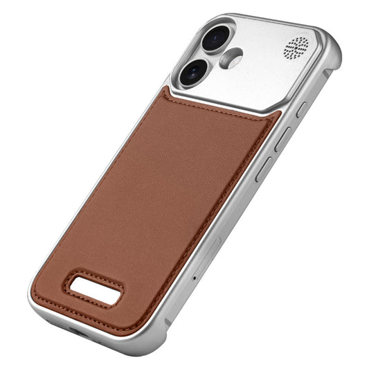 Elegant Designed Metallic Finish Leather Bracket Case For Apple iPhone 16