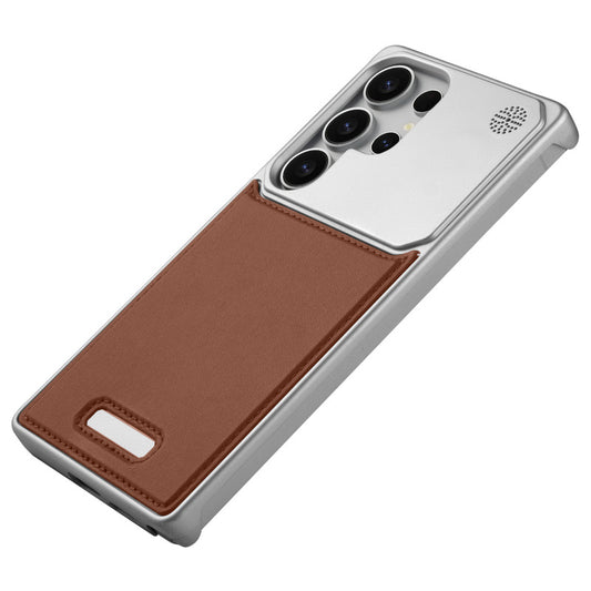 Elegant Designed Metallic Finish Leather Bracket Case For Samsung S25 Ultra 5G