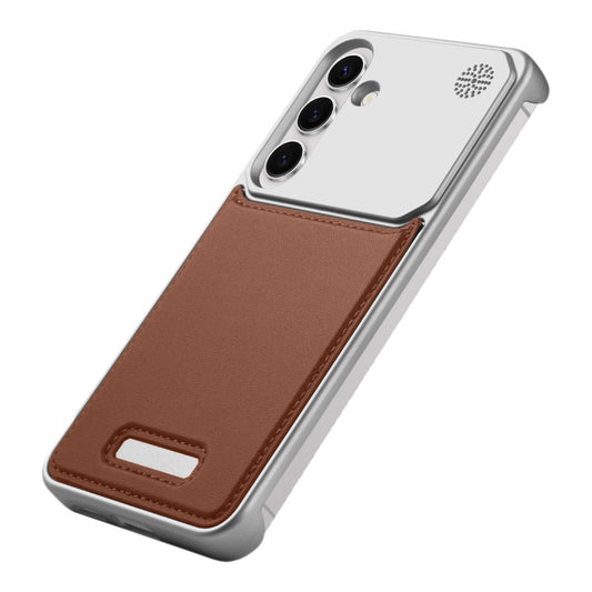 Elegant Designed Metallic Finish Leather Bracket Case For Samsung S24 5G