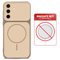 Dual tone silicone Brown phone cover for Samsung A56 5G showing wireless charging not supported notice