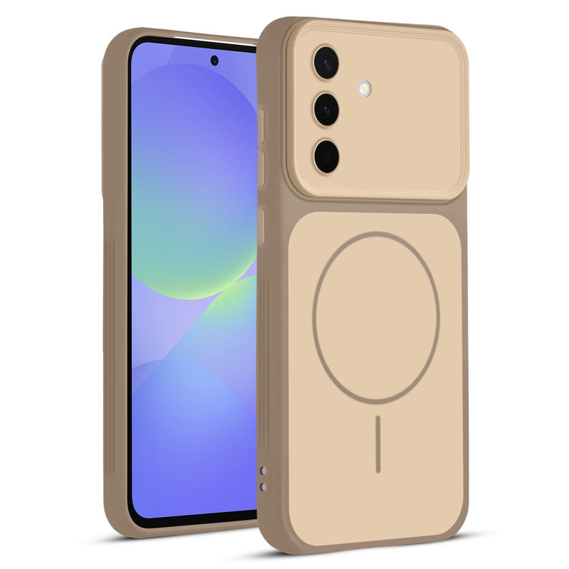 Full protective dual tone Brown silicone case for Samsung A56 5G showing front and back design coverage
