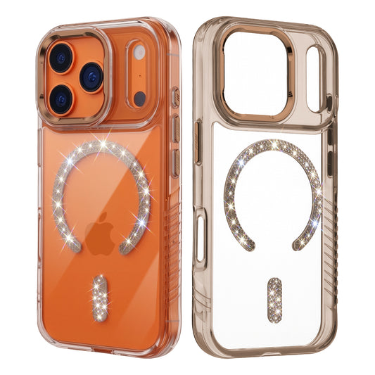 Luxury Crystal Diamond MagSafe Transparent Case for Apple iPhone 17 Pro Max with Rugged Grip & Metal Finish Camera Ring & Button