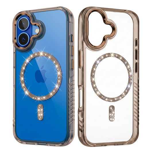 Luxury Crystal Diamond MagSafe Transparent Case for Apple iPhone 17 with Rugged Grip & Metal Finish Camera Ring & Button