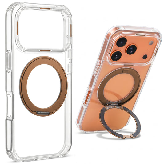 Shockproof Hybrid Silicone Back Magnetic Clear Case for Apple iPhone 17 Pro with 360° Rotatable Ring Stand