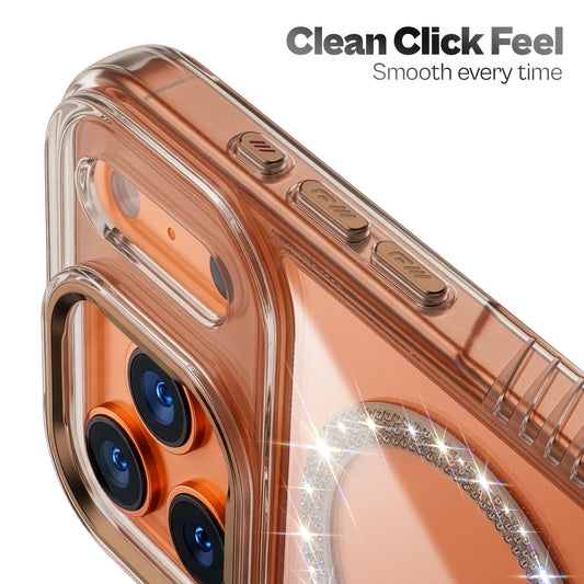 Luxury Crystal Diamond MagSafe Transparent Case for Apple iPhone 17 Pro Max with Rugged Grip & Metal Finish Camera Ring & Button