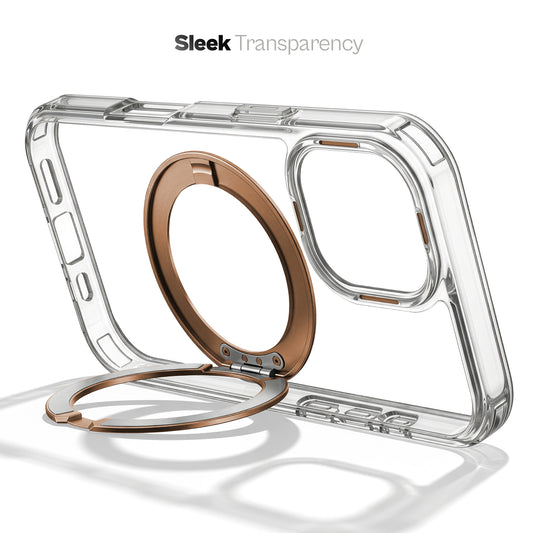 Shockproof Hybrid Silicone Back Magnetic Clear Case for Apple iPhone 17 with 360° Rotatable Ring Stand