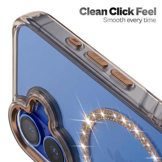 Luxury Crystal Diamond MagSafe Transparent Case for Apple iPhone 17 with Rugged Grip & Metal Finish Camera Ring & Button