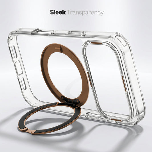 Shockproof Hybrid Silicone Back Magnetic Clear Case for Apple iPhone 17 Pro with 360° Rotatable Ring Stand