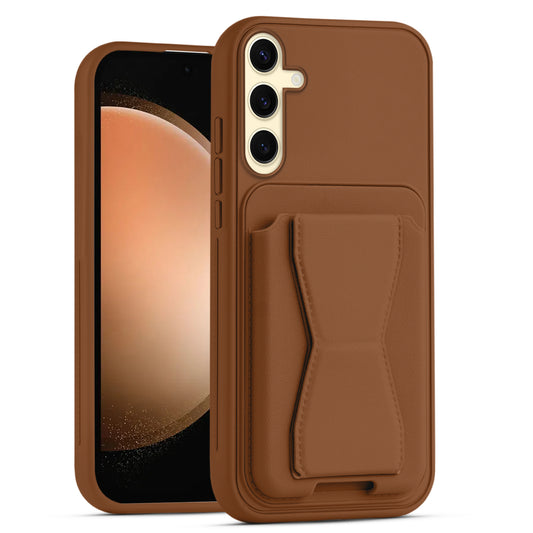 All in One Premium Leather Back Cover for Samsung S23 FE 5G with Card Slot & Foldable Grip Holder