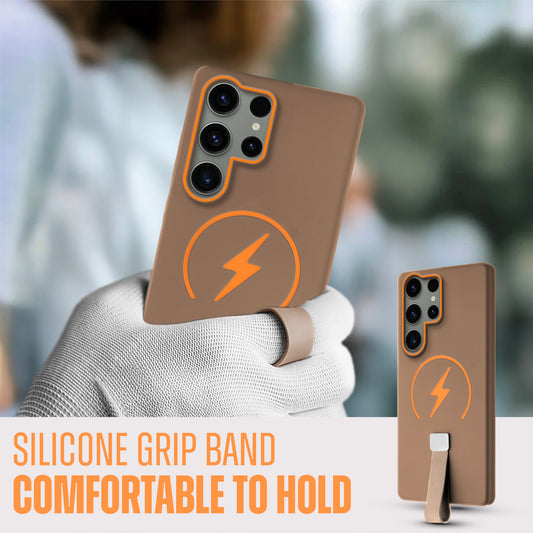 Compact and Stylish Silicon Finish Hard Cover For Samsung S23 Ultra 5G with Integrated Grip Strap & MagSafe Charging Support