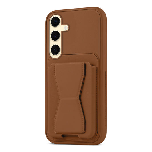All in One Premium Leather Back Cover for Samsung S24 5G with Card Slot & Foldable Grip Holder