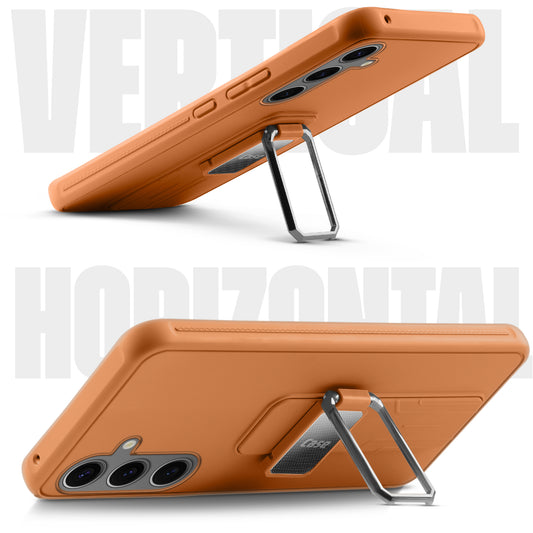 Premium Silicone Case with Metal Kickstand and Camera Protection Back Cover For Samsung S24 5G
