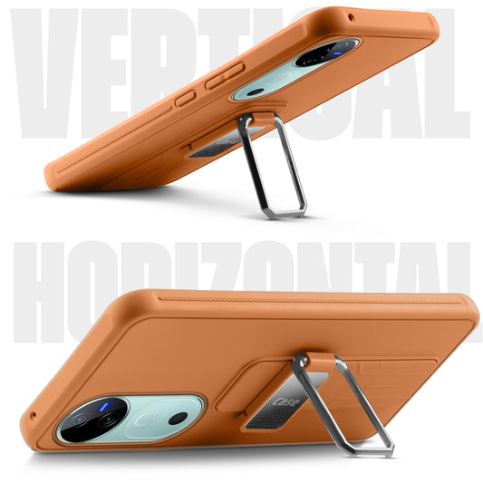 Premium Silicone Case with Metal Kickstand and Camera Protection Back Cover For Vivo V40 5G