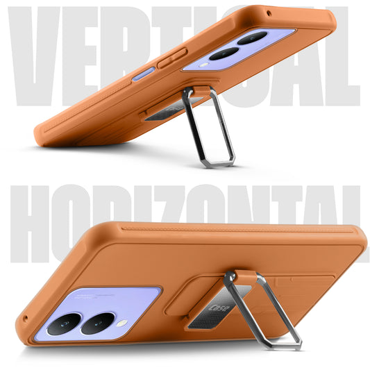 Premium Silicone Case with Metal Kickstand and Camera Protection Back Cover For Vivo Y28 5G