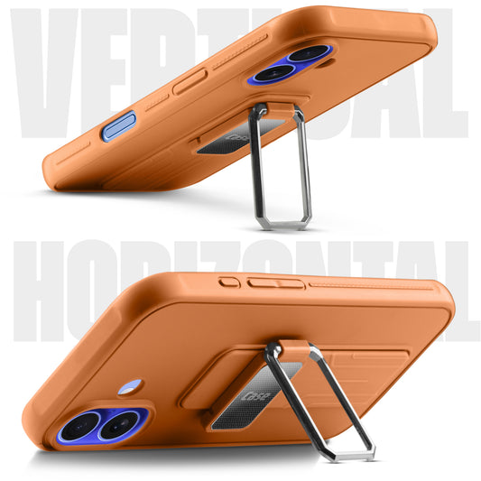 Premium Silicone Case with Metal Kickstand and Camera Protection Back Cover For Apple iPhone 16