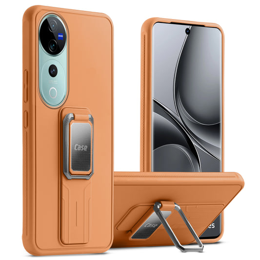 Premium Silicone Case with Metal Kickstand and Camera Protection Back Cover For Vivo V40 Pro 5G