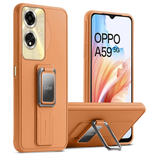 Premium Silicone Case with Metal Kickstand and Camera Protection Back Cover For Oppo A59 5G